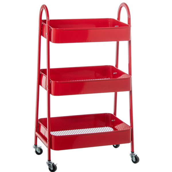 Carrito De Almacenamiento Metal Roja 3 Baldas 44x31,5x79,5cm