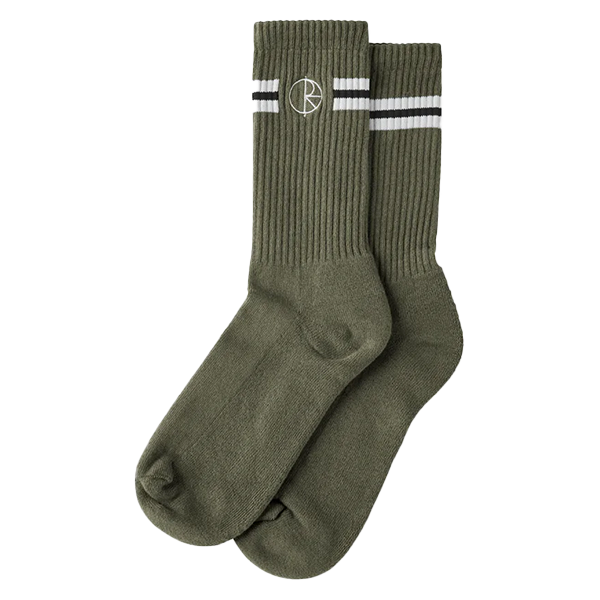 Polar Skate Co. Stroke Logo Olive Socks -  Small (EU 35 - 38)