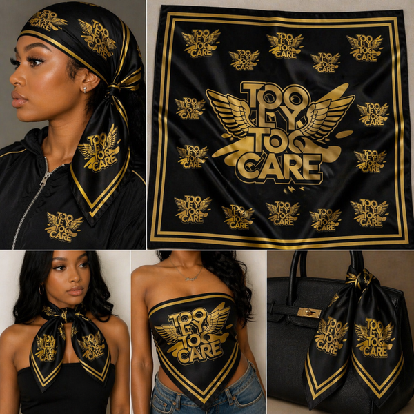 Black and gold too fly too care scarf