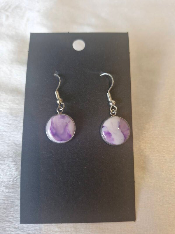 Oorbel marmer paars wit