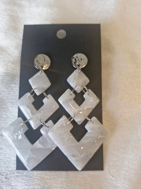 Oorbel marmer zilver groot