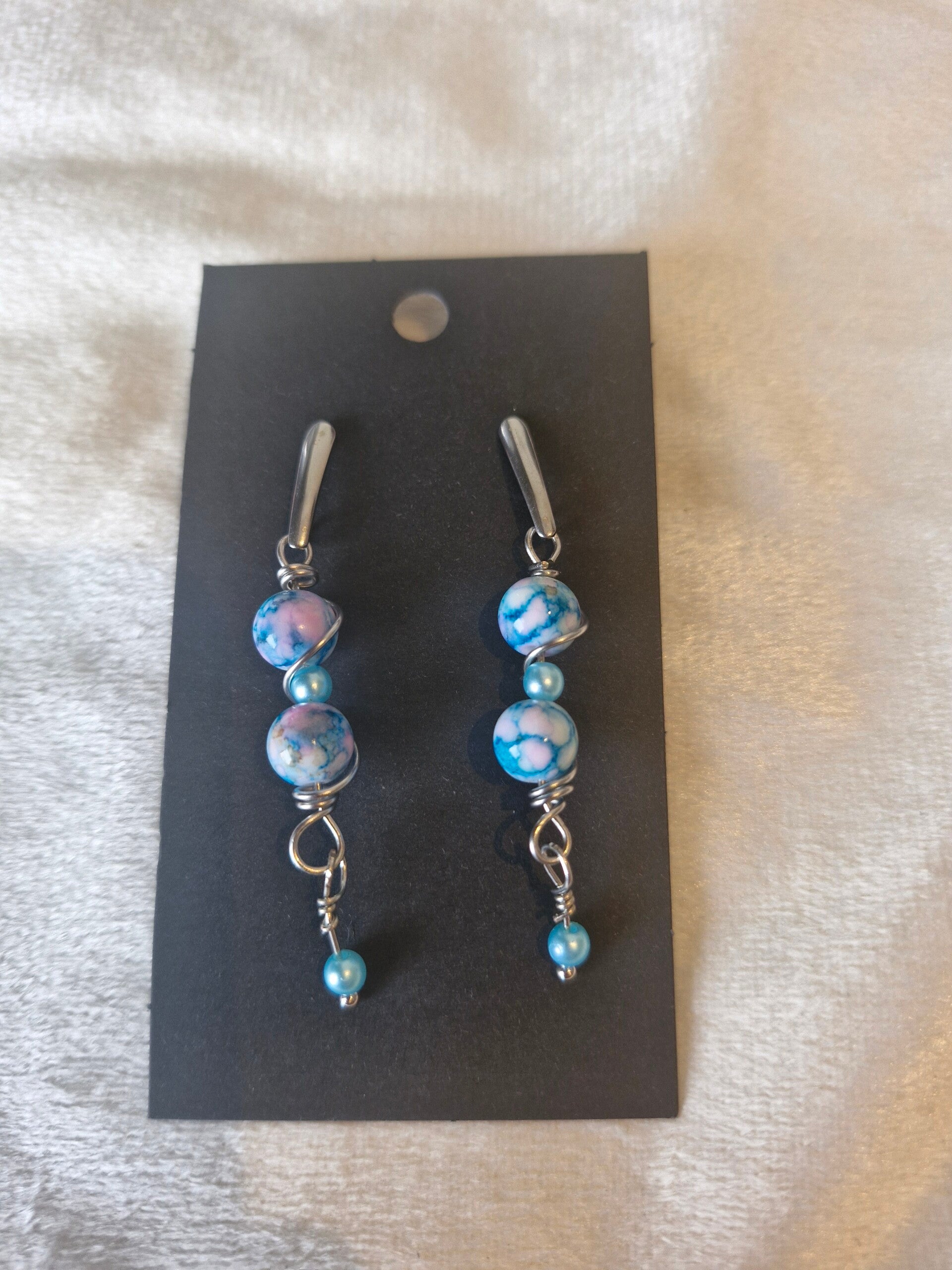 Oorbel zilverkleurig blauw