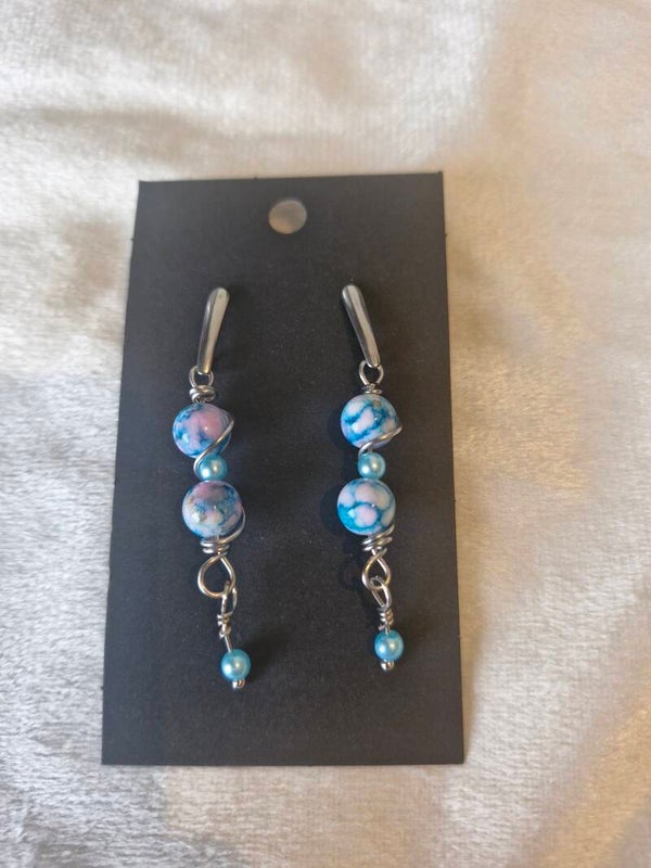 Oorbel zilverkleurig blauw