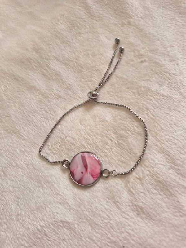 Armband zilverkleurig roze