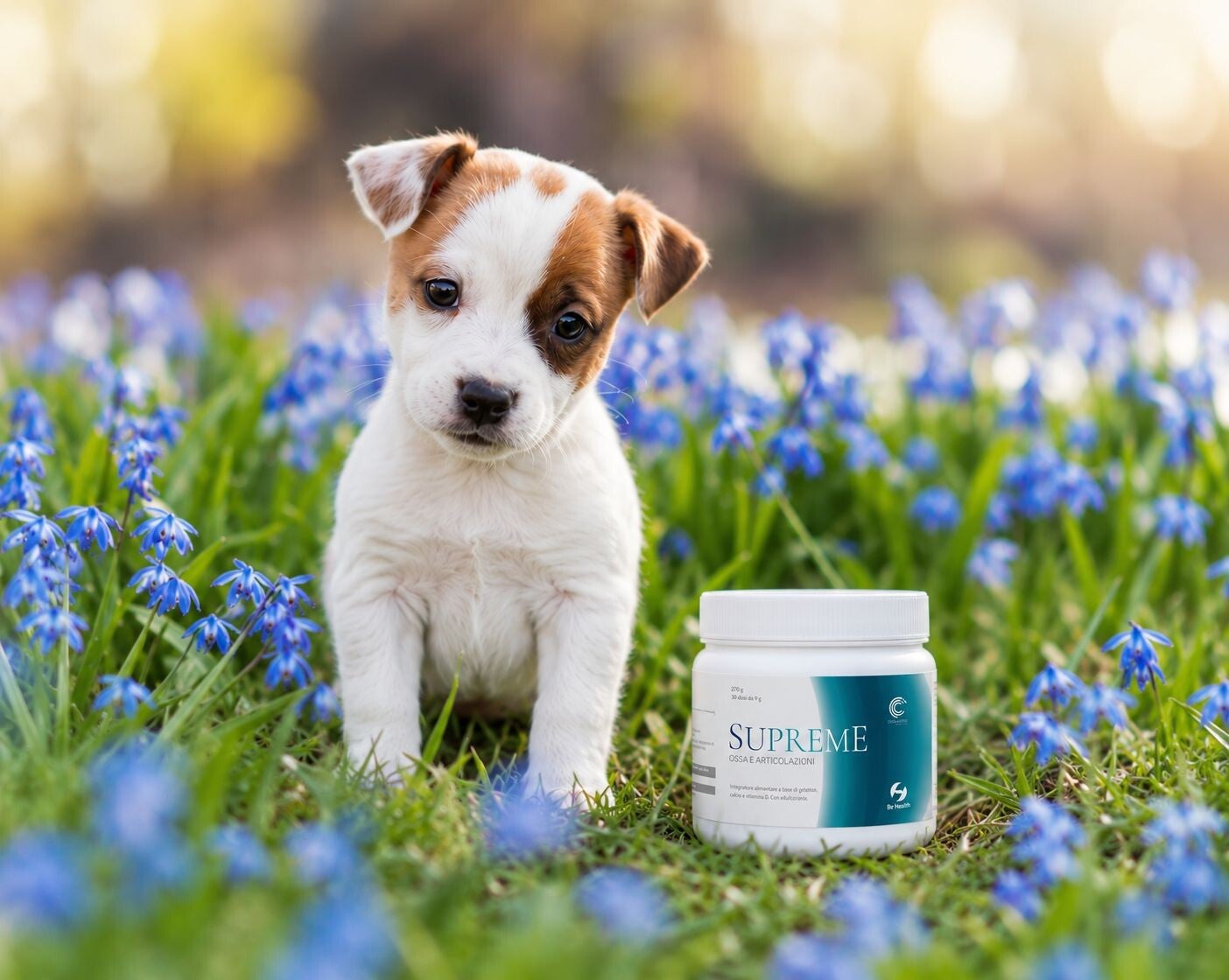 Chiot et soutien articulaire naturel avec collagène hydrolysé pour la mobilité, le confort des articulations et la croissance du chien.