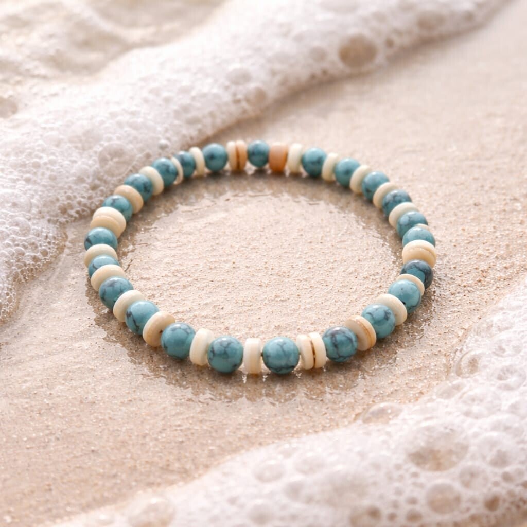 Armband turqoise met schelpkralen