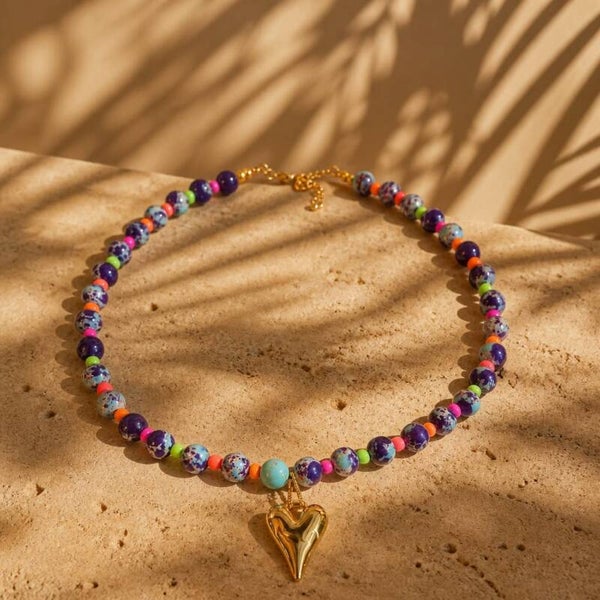 Nieuw! kleurige festival ketting met hartje