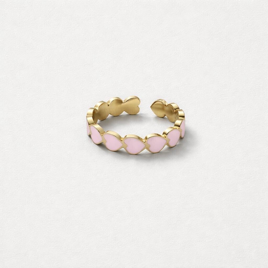 Ring ' hartjes goud/roze