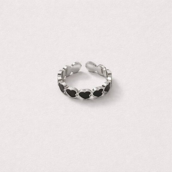 Ring 'hartjes zwart/zilver