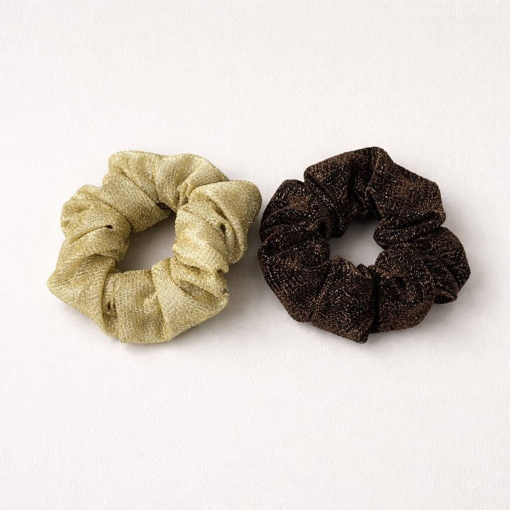 Scrunchie duo ' sparkle gold/dark brown