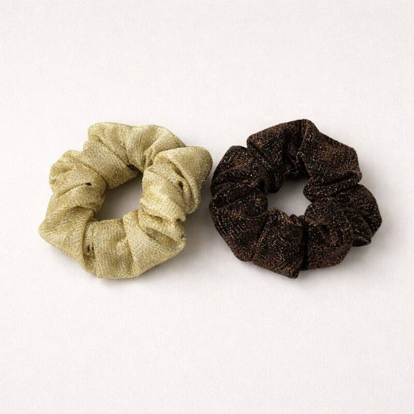 Scrunchie duo ' sparkle gold/dark brown