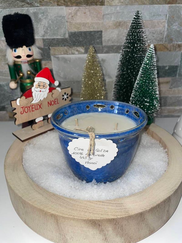 Bougie artisanale bleue senteur monoï