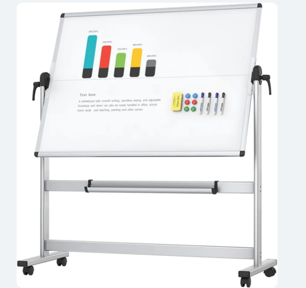 Pizarra blanca VIZ-PRO de doble cara, magnética y móvil. Ideal para oficinas, escuelas o el hogar.