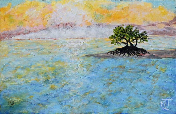 Ilôt singulier en mer tropicale (30x20 cm)