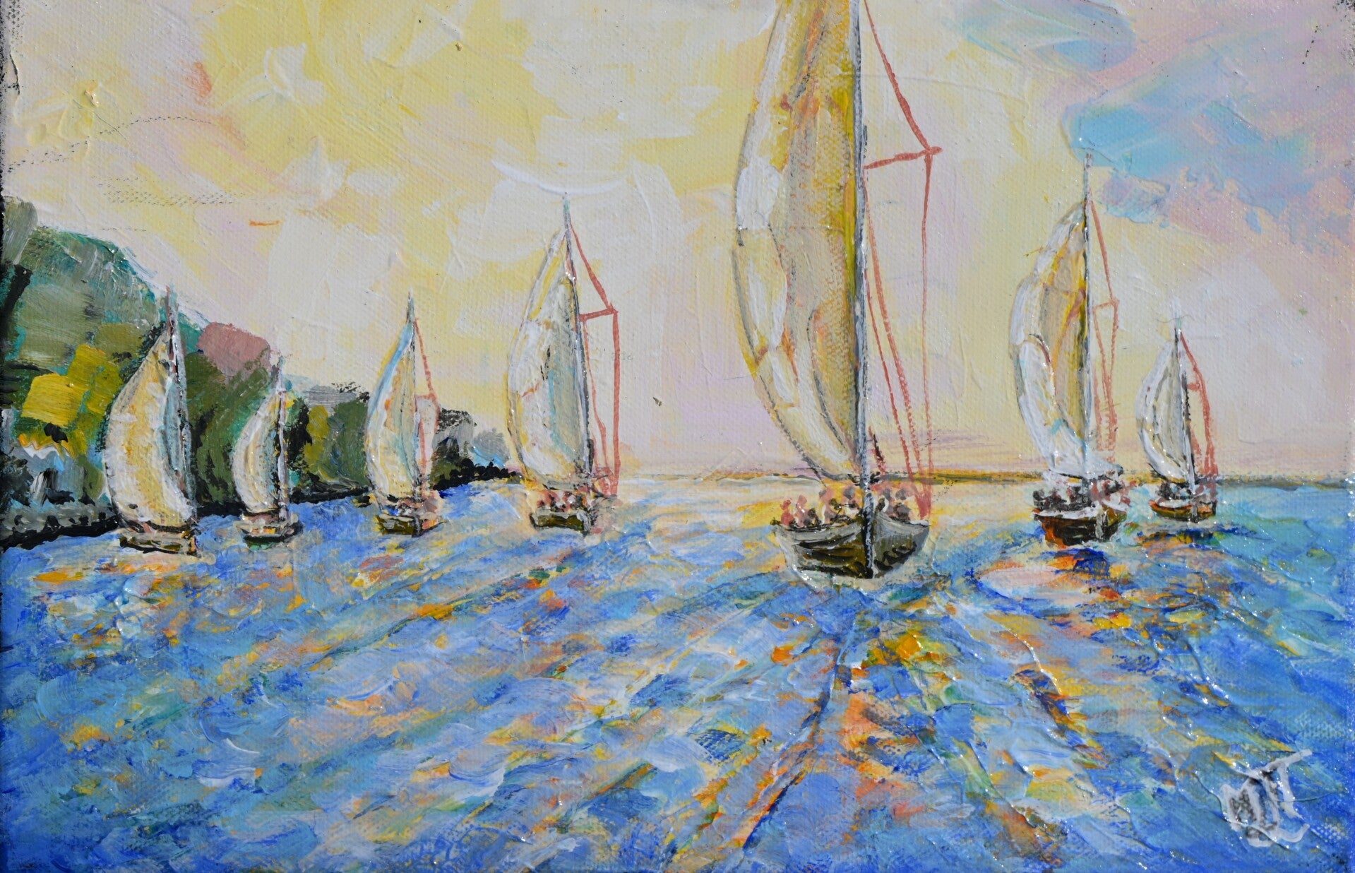 Voiliers en Atlantique, vers Oléron (30x20 cm)