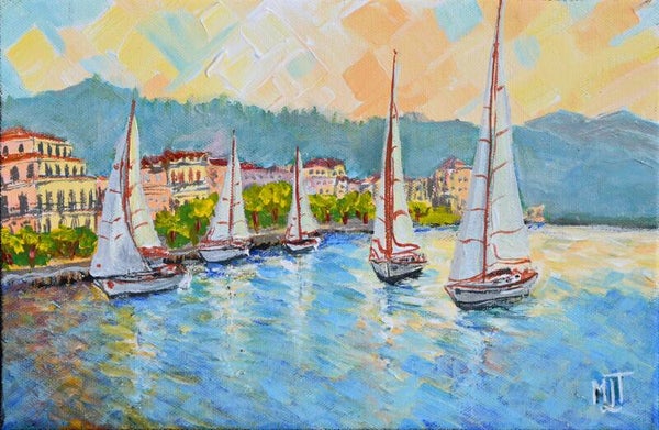 Voiliers en Méditerranée, vers Cannes (30x20cm)