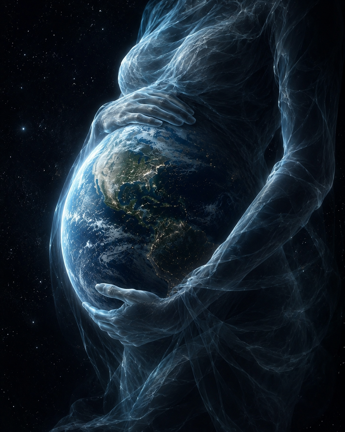 planet earth presented as a pregnant woman in the universe