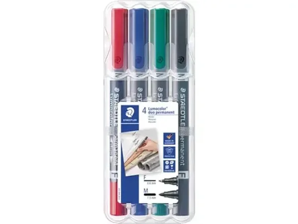 Staedtler Lumocolor permanent marker duo, 4 stuks in assorti