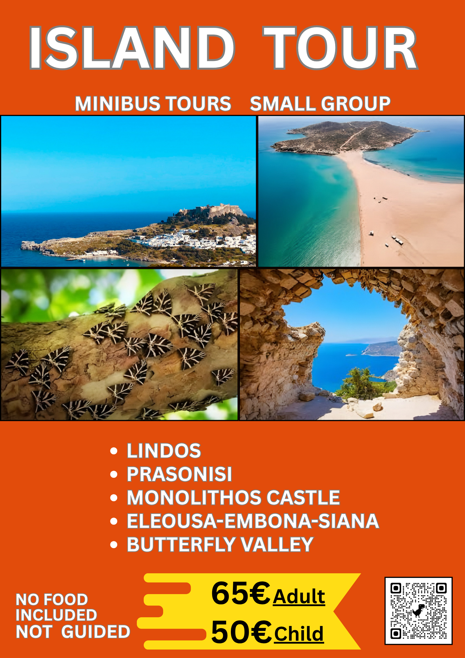 Explore Rhodes, Island Tour, Prasonisi, Lindos, Monolithos Castle, Butterfly Valley