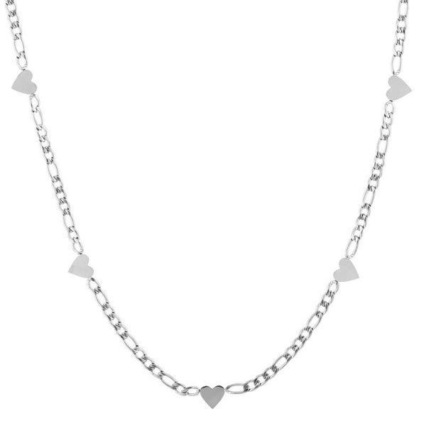 Ketting Schakels met Hartjes | Zilver