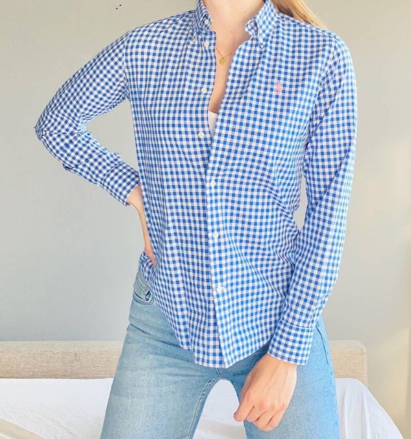Ralph Lauren Blouse Geblokt | Blauw Wit