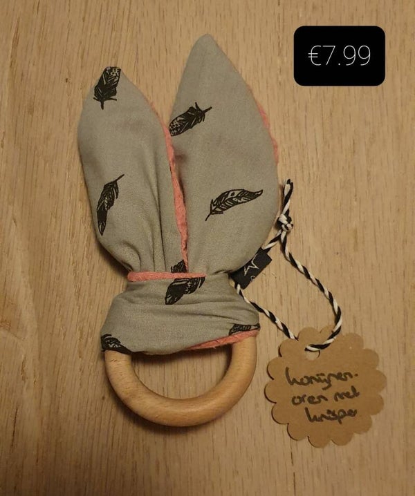 BY CHANTI Konijnenoren Grijs Patroon veer zwart