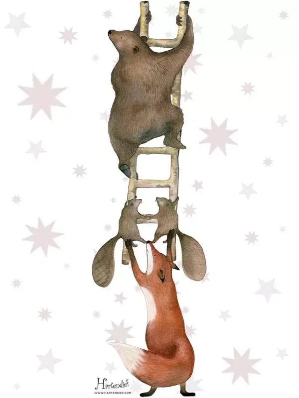 HD Muursticker Dieren op de ladder