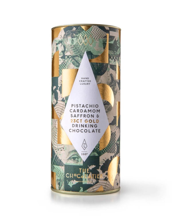 Pistachio Cardamom Saffron & 23CT Gold Drinking Chocolate 140g