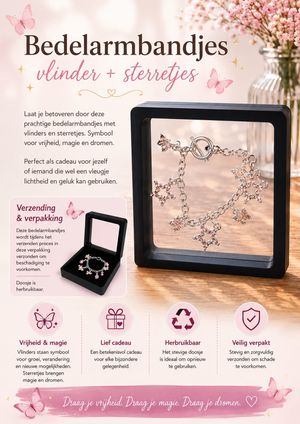 Bedel-armbandjes vlinder + sterretjes.