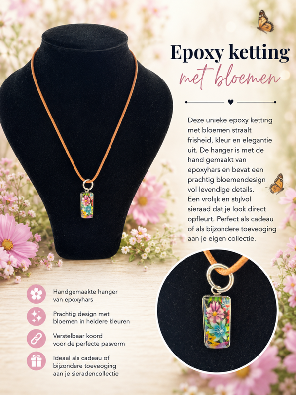 Epoxy ketting met bloemen.