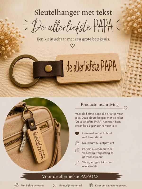 Sleutelhanger met tekst: De allerliefste PAPA.