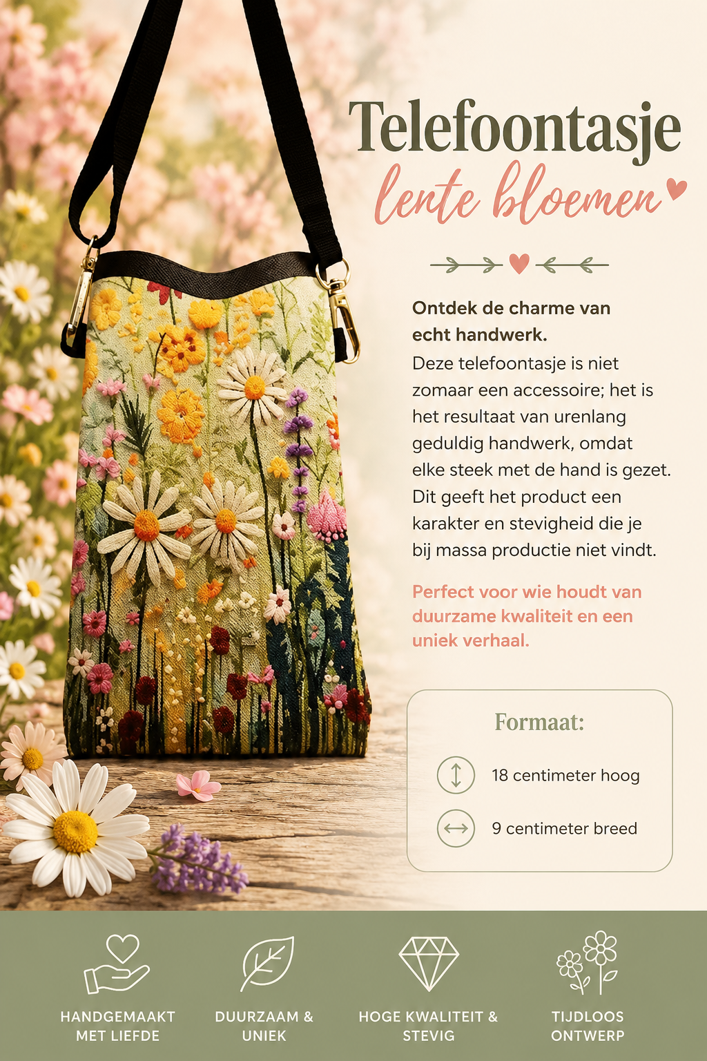 Telefoontasje lente bloemen.