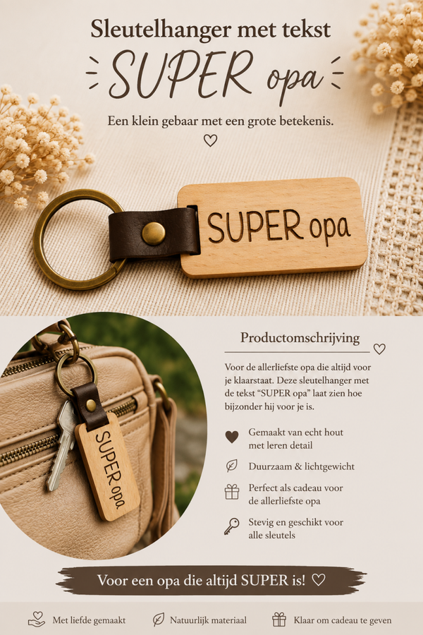 Sleutelhanger met tekst: SUPER opa.