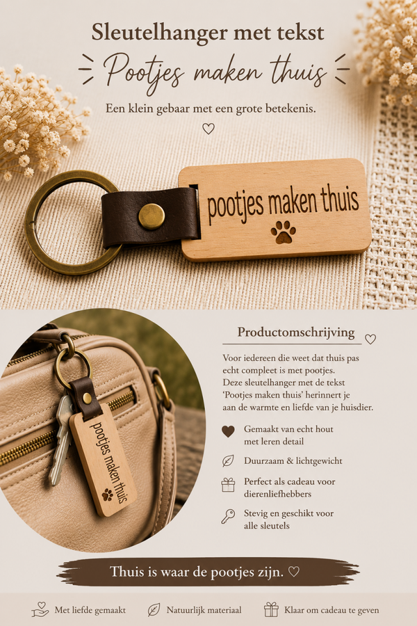 Sleutelhanger met tekst: Pootjes maken thuis.
