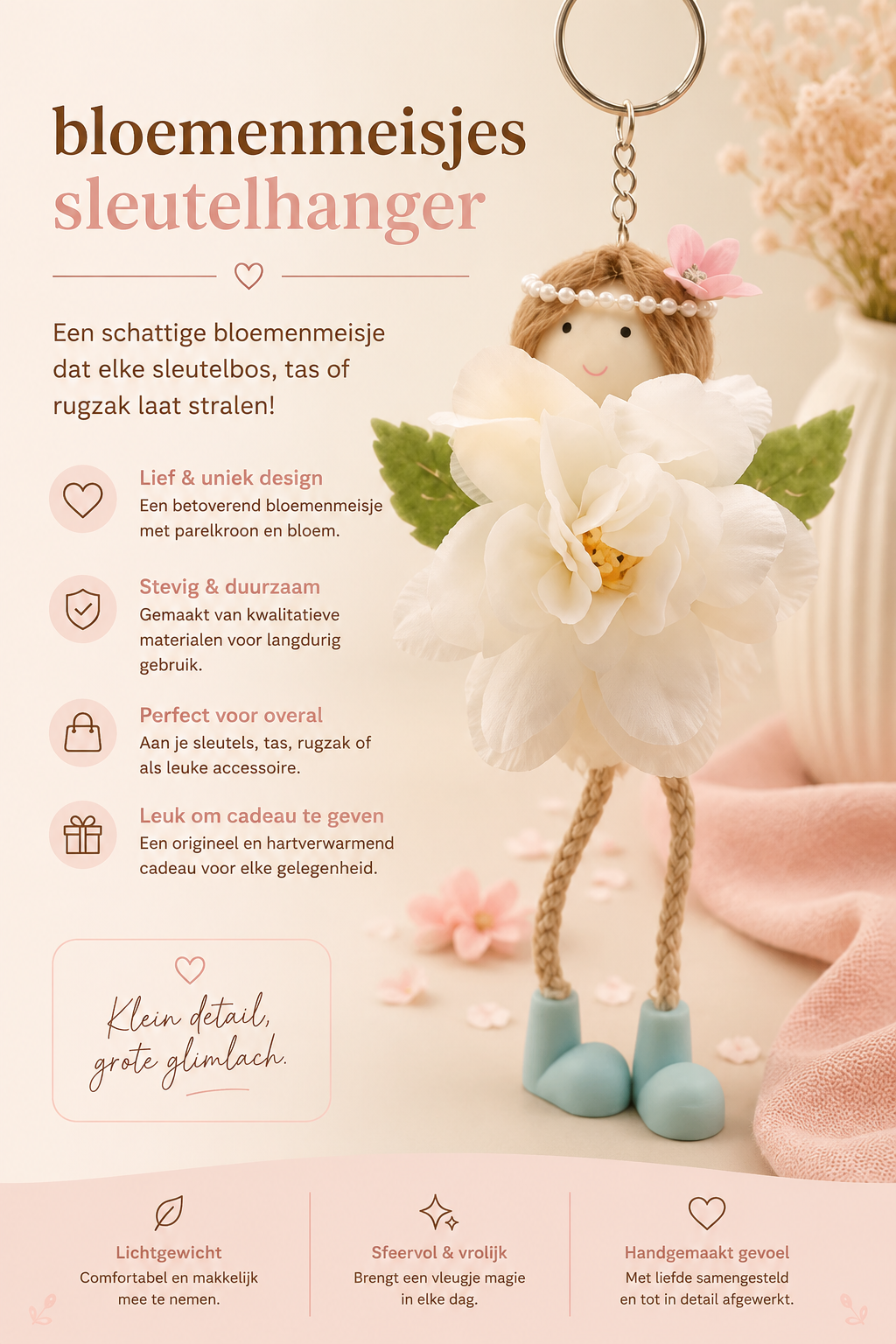 Bloemen meisjes sleutelhanger. Diverse kleuren.