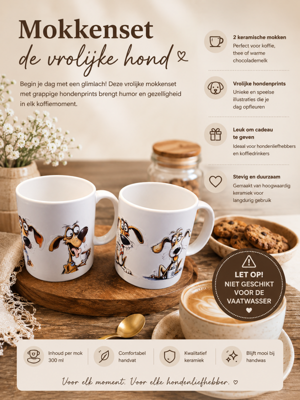 Mokkenset de vrolijke hond.