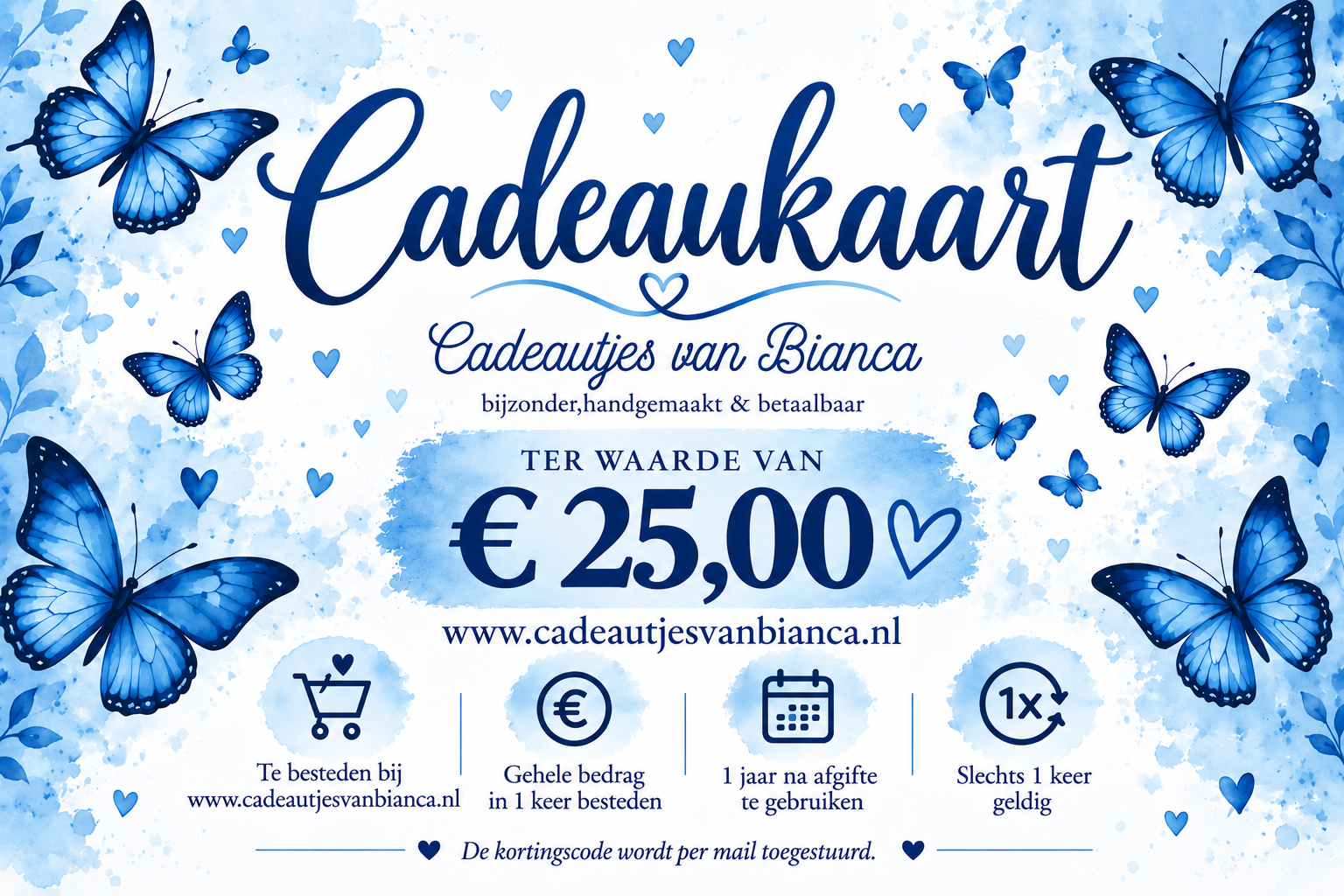 Cadeaukaart ten waarde van € 25,00.