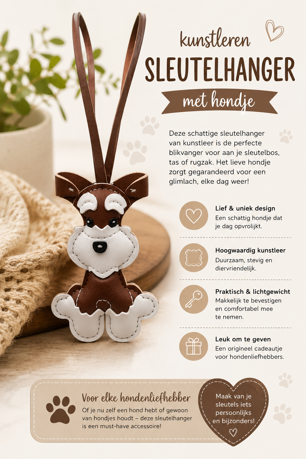 Kunstleren sleutelhanger met hondje.