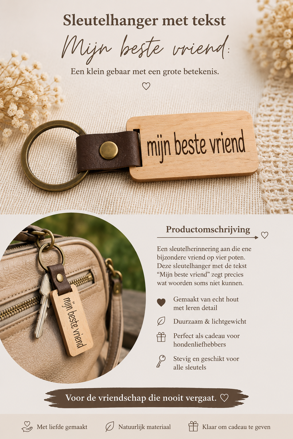 Sleutelhanger met tekst: Mijn beste vriend.