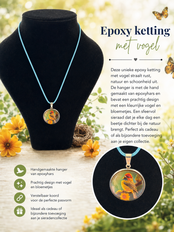 Epoxy ketting met vogel.