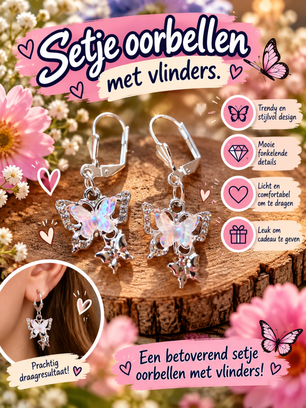 Setje oorbellen met vlinders.