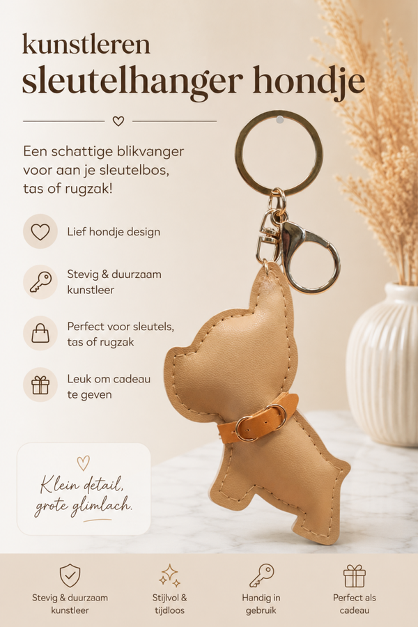 Kunstleren sleutelhanger hondje.