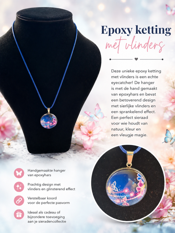 Epoxy ketting met vlinders.