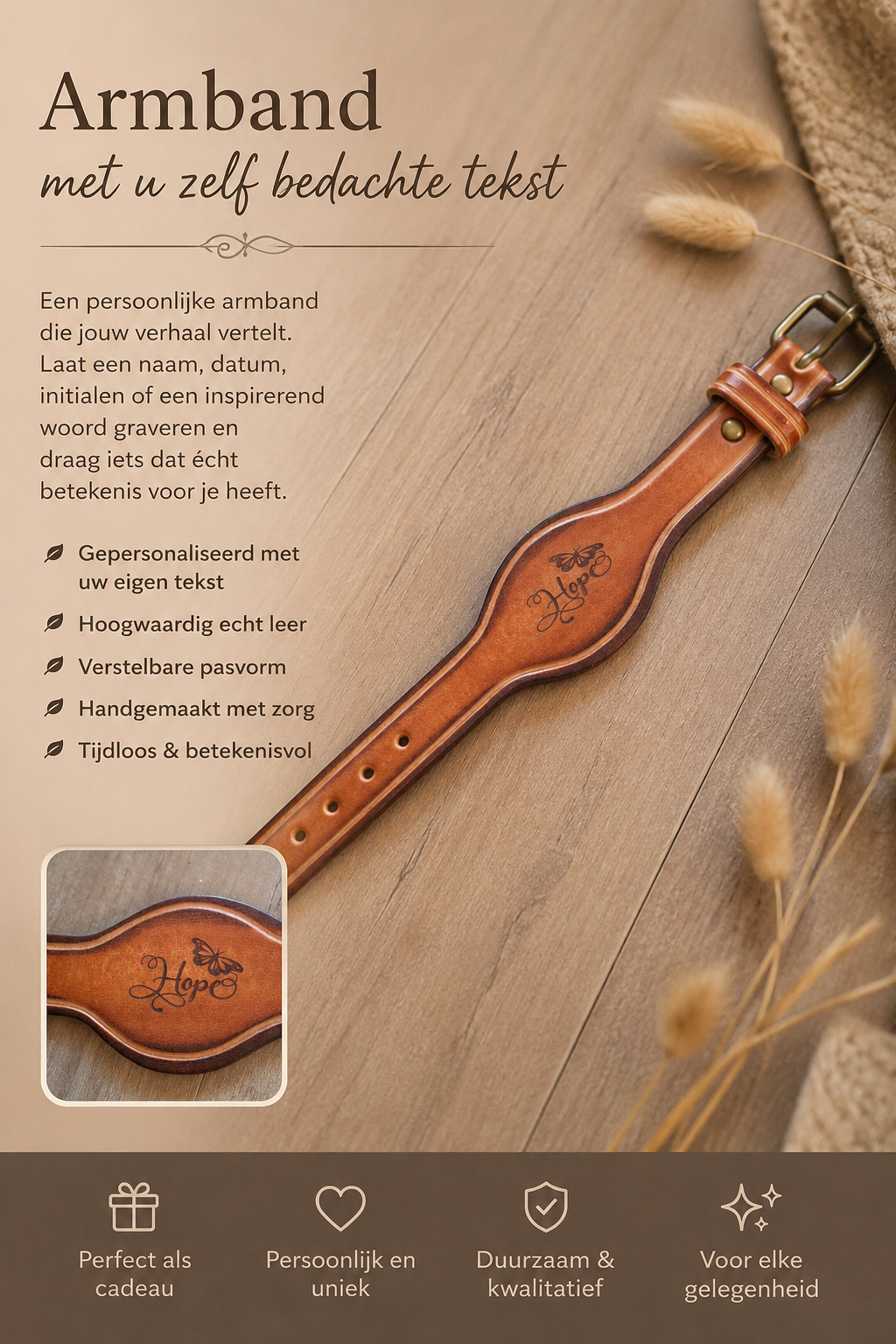 Armband met u zelf bedachte tekst.