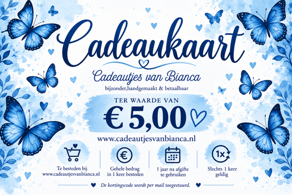 Cadeaukaart ten waarde van € 5,00.