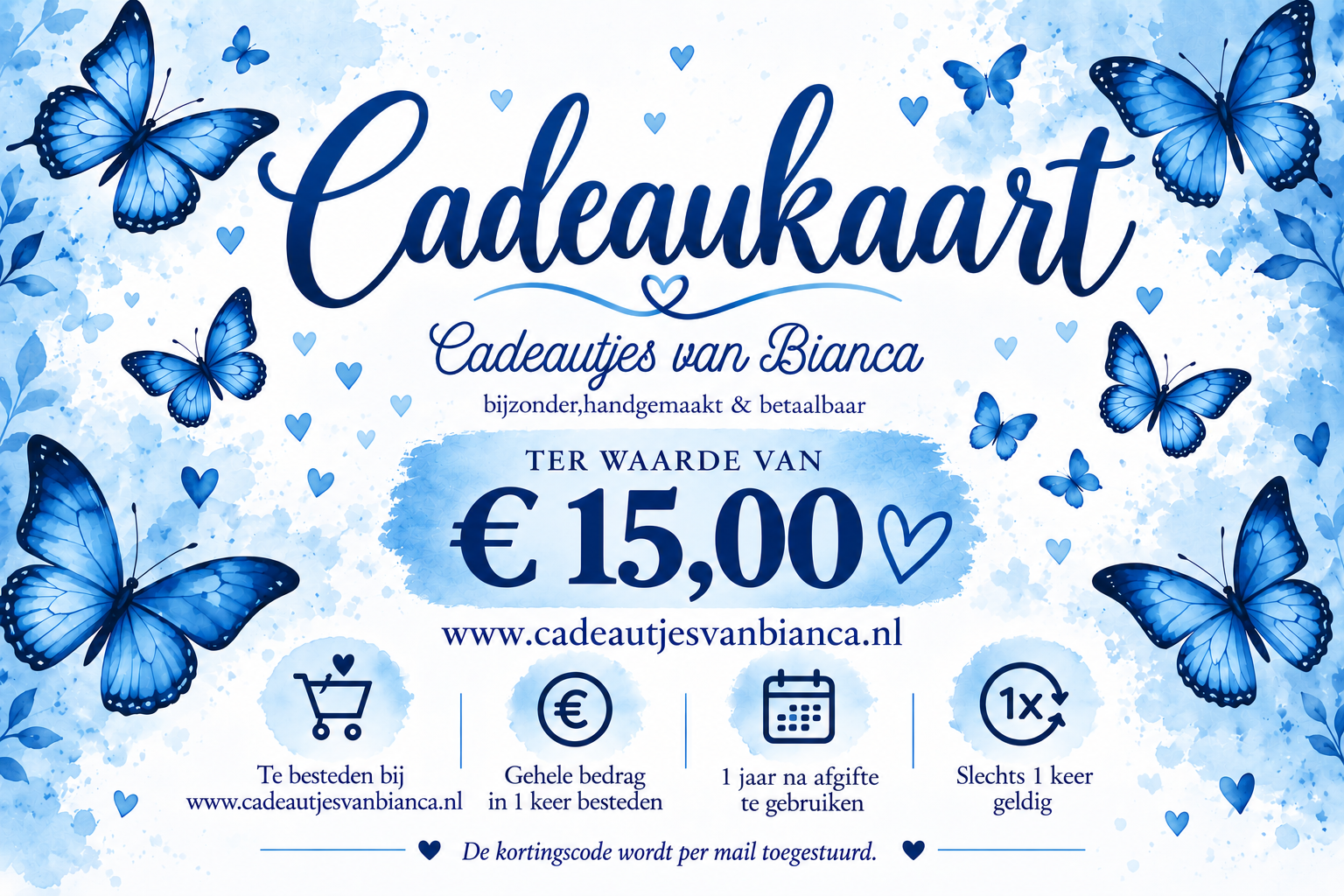 Cadeaukaart ten waarde van € 15,00.