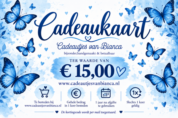 Cadeaukaart ten waarde van € 15,00.