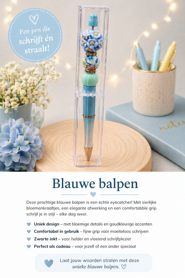 Blauwe balpen.