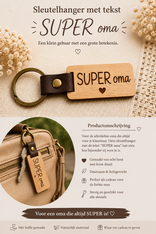 Sleutelhanger met tekst: SUPER oma.