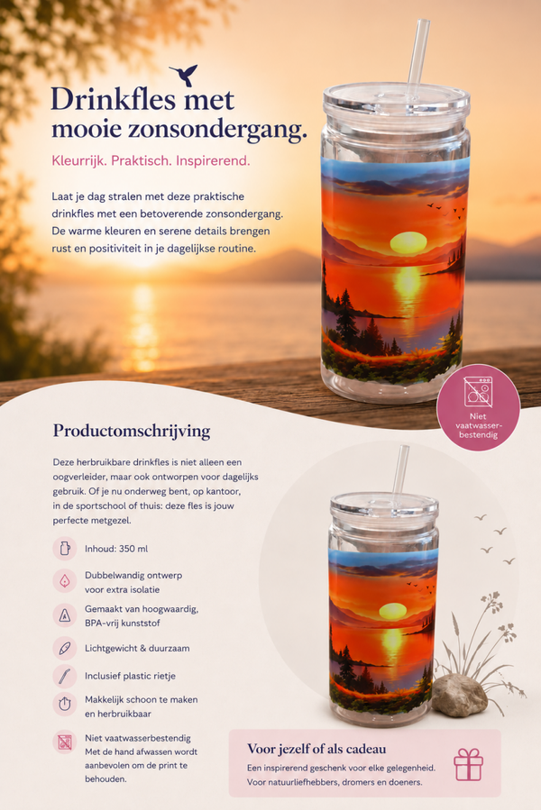Drinkfles met mooie zons-ondergang.